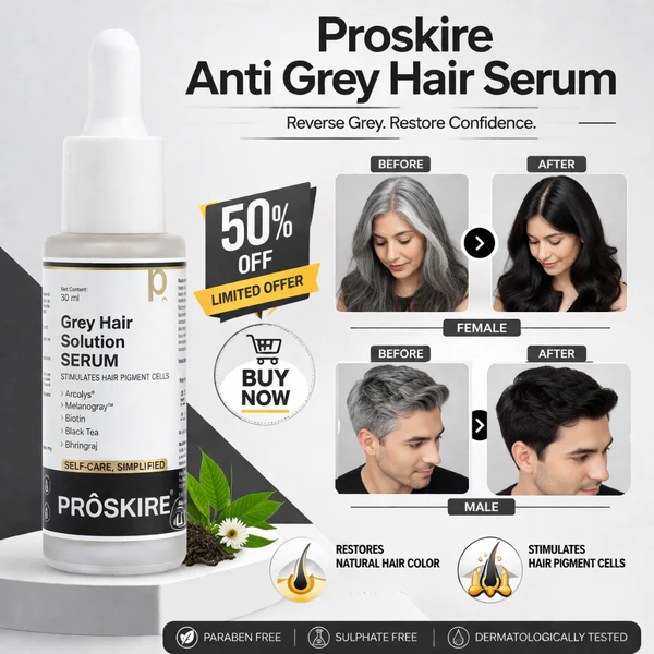 Proskire Anti Grey Hair Serum | Restores Natural Hair Color, Stimulates Pigment Cells, Reduces Grey Hair in 4 Weeks – For Men & Women